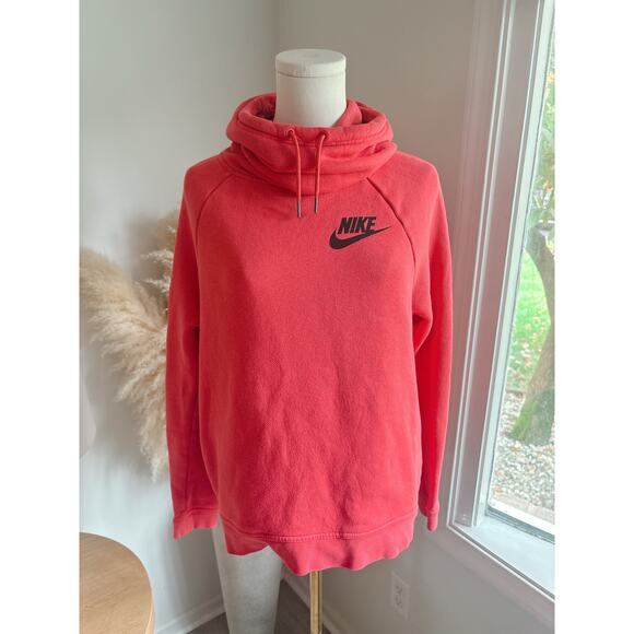 Nike Rally Funnel Neck Pullover Hoodie Sweatshirt Women’s Small Coral Pink - Picture 1 of 9